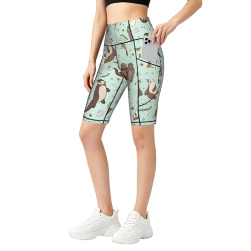 Short de sport femme avec poches cuissard taille haute imprimé loutres