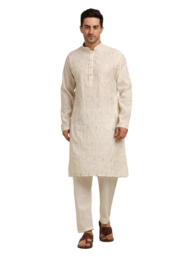 Men's Ethenic Kurta Pajama Set with Embroidery - Festive & Wedding Wear - Tunic Art Silk - Traditional Indian Outfit