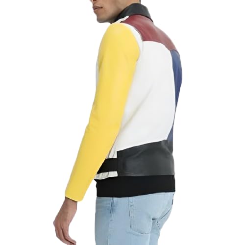 Image of Men's Biker Multi Color Leather Jacket, Leather Biker Jacket for Men, Faux Leather Biker Bomber Jacket