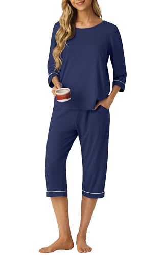 Image of PrinStory Womens Pajama Sets Capri Pjs Soft Lounge Sets XS-4XL