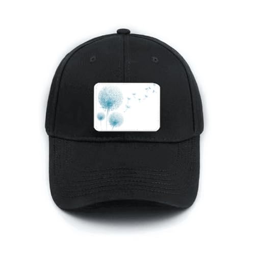 Casquette de baseball noire réglable avec motif fleur bleue et pissenlit