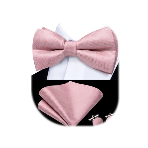 Image of Dubulle Mens Paisley Striped Bowtie Set Pre-tied Bowtie for Men and Pocket Square Set Wedding Business