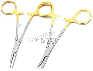 2 PCS Gold Handle Premium O.R Grade Mosquito Locking HEMOSTAT Forceps Straight + Curved 5