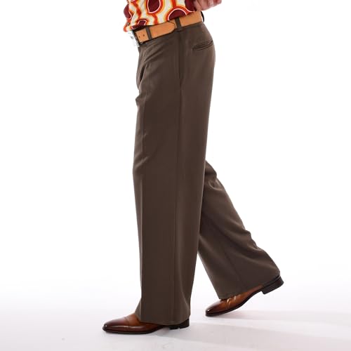 Mens 70s Light Brown Stretch Gabardine Wide Leg Pants4