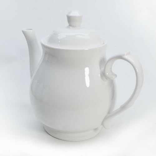 Image of White Porcelain Teapot, Large Chinese Lotus Tea Pot Coffee Tea Water Pot Vintage Ceramic Gooseneck Kettle (59oz)