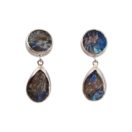 Boucles d'oreilles labradorite en argent 925 fait main chic