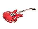 Monoprice Boardwalk Hollow Body Electric Guitar - Trans Red, 6 Strings, Right Handed, HH Pickups, Classic Styling, with Gig Bag, for Playing Jazz, Blues, or Rock - Indio Series