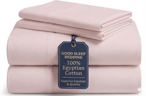 Image of Good Sleep Bedding California King Sheet Sets, 4 Piece, 100% Egyptian Cotton Cal King Sheet Set, Sateen Weave, Ultra-Soft, 16 inch Deep Pocket California King Sheet Set - Blush