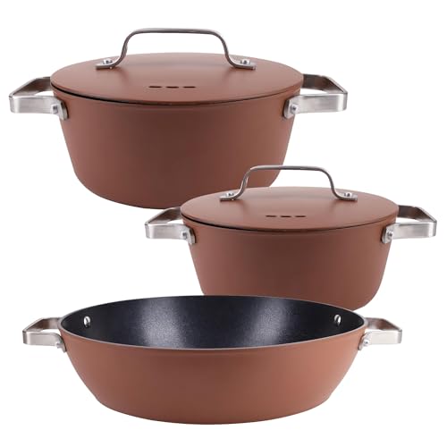 San Ignacio Juego de 2 Cacerolas Ø20cm-2L Ø28cm-6L + Tartera Ø32x8cm en Aluminio forjado AGROS