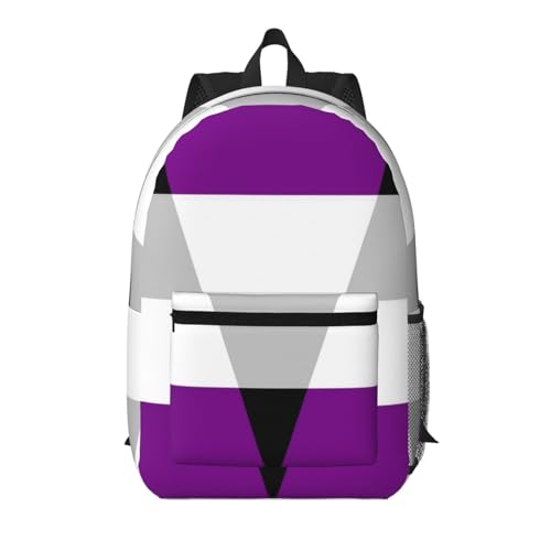 Aegosexual LGBT Pride Flag Gay Lesbian Rainbow Fashionable Daypack 17 Inches Zippers Backpack Double Shoulder Bag for Women Men