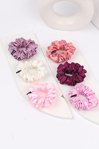 Image of Premium Satin Scrunchies for Women | Hair Bands, Ponytail Holders & Rubber Bands | Fluffy, No-Damage Hair Ties | Girls Hair Accessories | Medium Size | Pack of 6