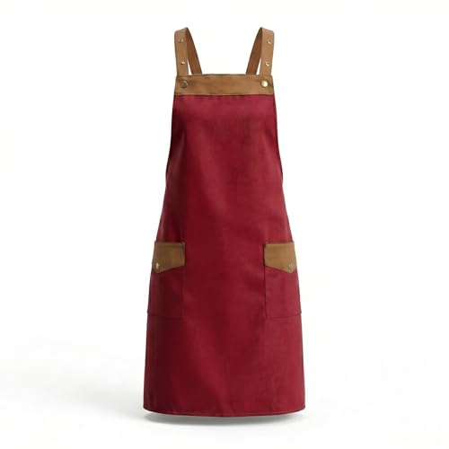 Delantal Cocina Hombre y Mujer con Doble Tirante Ajustable, Mandil Impermeable con 2 Bolsillos Grandes y Espalda Elástica, para Chef, Barbacoa y Jardinería, Regalo Día del Padre Madre y Cumpleaños