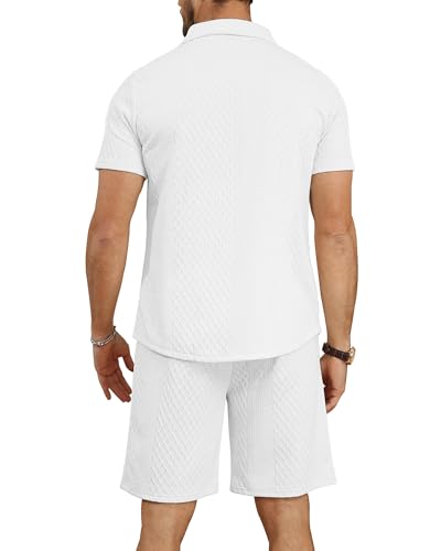 MLANM Men's 2 Piece Outfit Summer Short Sleeve Button Down Shirts and Shorts Sets with Pockets3