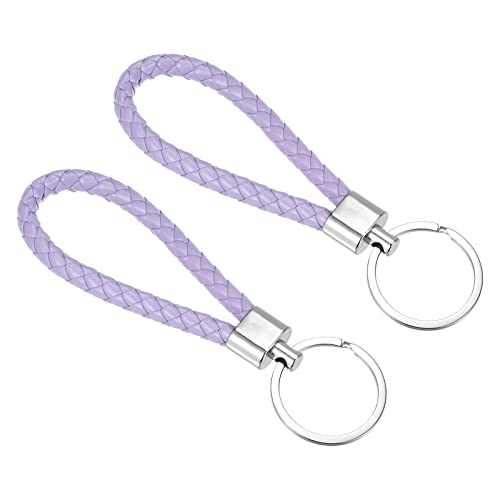 PATIKIL Braided Leather Keychain, 2 Pack PU Key Ring Woven Decoration Lanyard Strap for Bag Wallet, Light Purple
