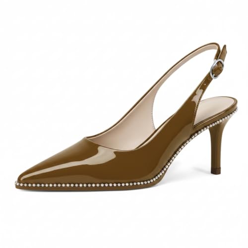Image of YODEKS Slingback Heels for Women Pointy Toe Beaded Heels Close Toe Kitten Heel Pumps 2.5 Inch Stiletto Pumps Wedding Party Dressy Shoes