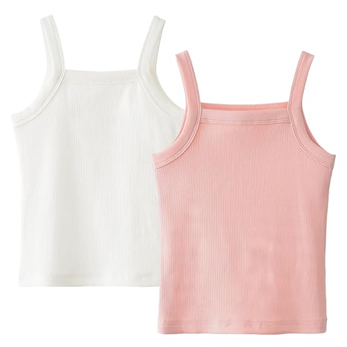 Image of Happy Cherry Girls Tank Tops Pack for 2 Toddler Spaghetti Strap Ribbed Knit Undershirts Kids Cotton Basic Camisole 3-14Y
