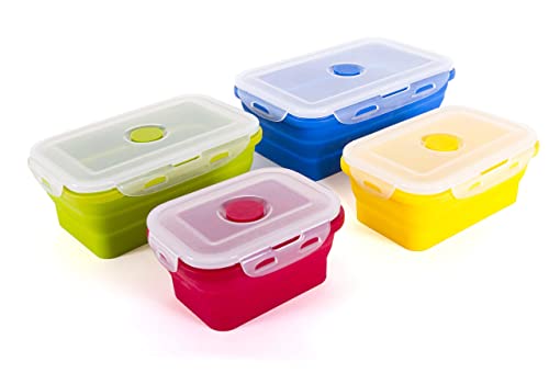 Thin Bins Collapsible Containers – Set Of 4 Rectangle Silicone Food Storage Containers – Bpa Free, Microwave, Dishwasher And Freezer Safe - No More Cluttered Container Cabinet!… #TOP6