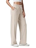 ODODOS Women's Straight Leg Pants Ultra Soft odSTRATUM Tech Relaxed Casual Pajama Lounge Pants with Pockets-31 Inseam, Ecru Heather, Large