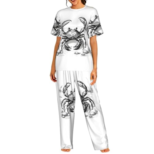 Pyjama court crabe femme vêtement de nuit doux ensemble manches courtes imprimé