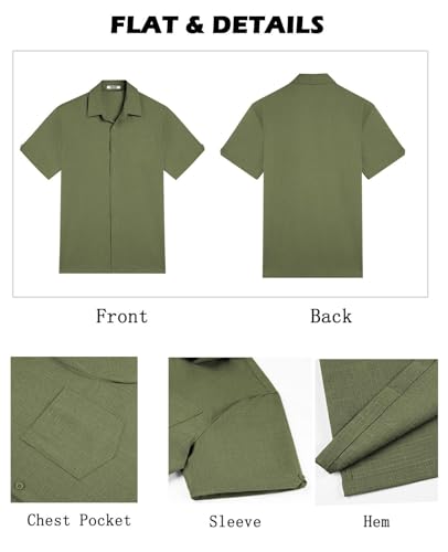Image of COOFANDY Men's Button Down Shirts Short Sleeve Casual Shirts Summer Beach Linen Shirts with Pocket
