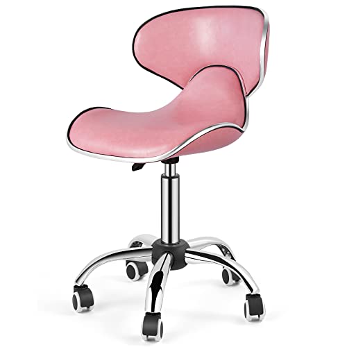 Artist hand Barber Stool Rolling Swivel Salon Stool Chair Barber Stool with Back Support, Ergonomic seat hydraulically Adjustable for Medical Massage Salon Kitchen spa Drafting,Pink
