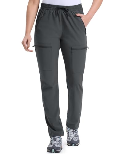 33,000ft Women's Hiking Trousers Water Resistant Walking Pants Outdoor Lightweight Cargo with 5 Pockets Breathable Ladies Casual Pants for Camping Running Grey 27L-L