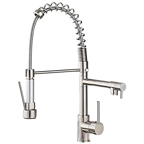 Grifo extractor de cocina con doble boquilla y muelle flexible de latón