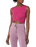Diseño sin mangas Core 10 Pima Cotton Blend Knot Front Cropped Yoga Tank Camisa, Fucsia, XS