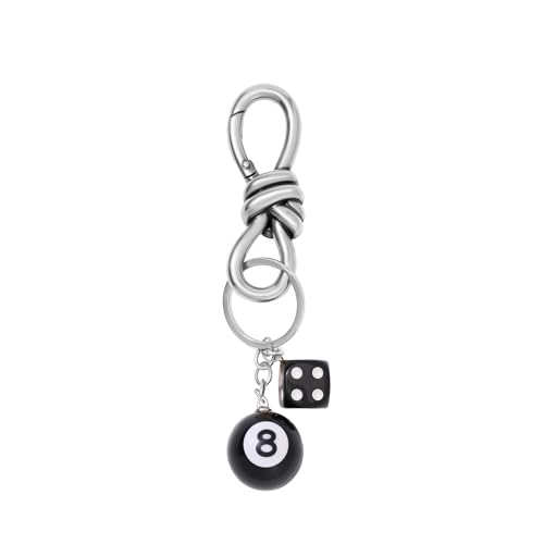 Dhdfisd Twist Knot Clasp Keychain 8 Ball Dice Keychain Bag purse handbag Charms Fashion Accessory Heavy Duty Snap Hook (Silvery)