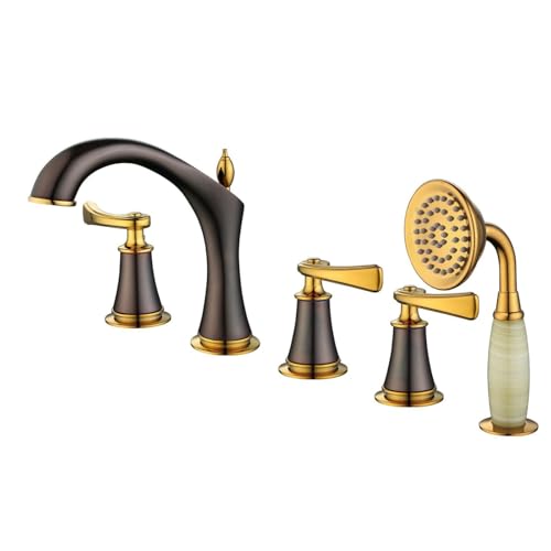 Pommeau de douche et robinet de baignoire sur gorge mélangeur bronze antique