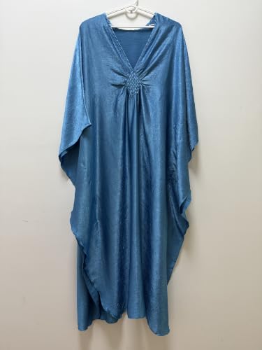 Image of RanRui Caftans for Women Solid Color Chiffon Plus Size Kaftan Dresses Beach Cover Up V Neck Batwing Sleeve Caftans Loungewear