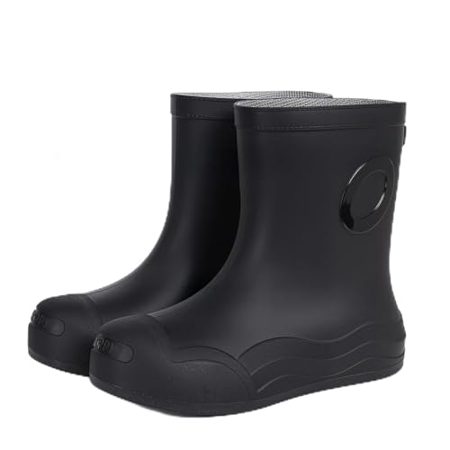 Stivali di gomma da donna scarpe da pioggia slip outdoor casual corti stivali da trekking campeggio attività quotidiane in acqua comode leggere scarpe gialle da donna con tacco, Nero , 39 EU