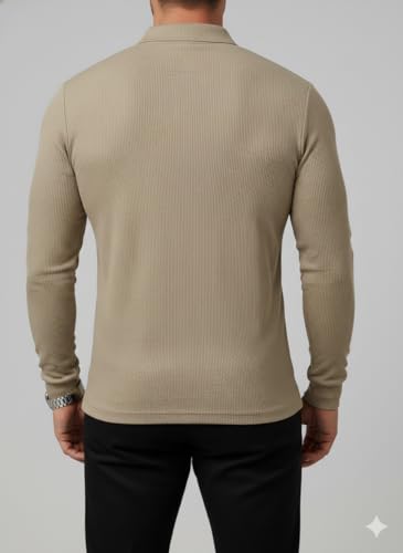 Image of Mack Jonney Men's Premium Ribbed Half-Zip Polo T-Shirt | Long Sleeve Soft Stretch Fabric | Stylish Casual & Smart Wear Top-M6783