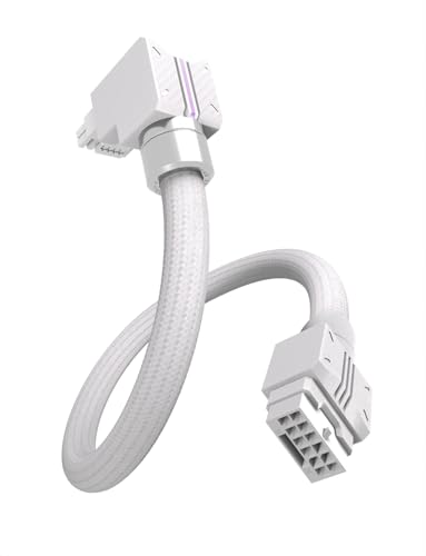 EZDIY-FAB UNIFAS ARGB 16-Pin 12VHPWR GPU Extension Cable for RTX 40/50 Series, 16AWG 90° Right-Angle 12V-2x6 PCIe 5.1 PSU Extension, 5V 3-Pin RGB Sync, Unified Cable Design, Standard Type, White