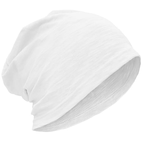 ROYBENS Lightweight 100% Cotton Slouchy Beanie - Thin Breathable Summer Hat for Men Women Chemo Skull Cap Headwear White M