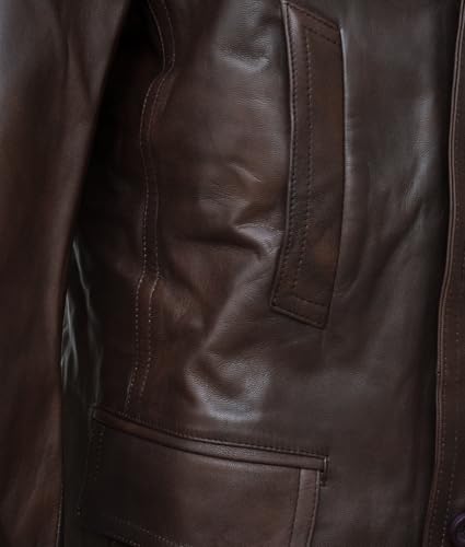 Higobo Men's Brown Leather Pea Coat Double Breasted Men Peacoat Jacket4