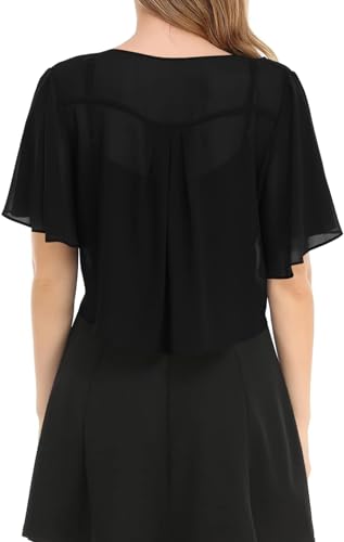 Image of Women's Solid Puff Sleeve Kimono Short Cardigan Loose Cover Up Casual Blouse Top Chiffon
