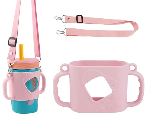 Sippy Cup Handles, Silicone Bottle Handle Sleeve Compatible with Owala, Zak 12 &15 oz Kids Cup, Wide-Neck, Fit for Diameter 3.15-3.55 inch Toddler Bottle-1 Pack (Pink)