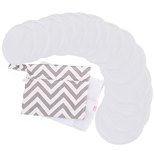 Image of Reusable Nursing Pads for Breastfeeding, 14-Pack - 4-Layers Viscose Derived from Bamboo Nursing Pads, Breastfeeding Pads, Washable Breast Pads, Organic Maternity Pads,Nipple Pads (Soft White, M 3.9")