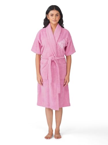 Image of RANGOLI Premium Women's Knee-Length 460 GSM Bamboo Bathrobe in Half Sleeves with 2 Pockets & Belt Closure with Ultra Soft Fabric & Skin-Friendly (Purple-L) | Royal Bamboo