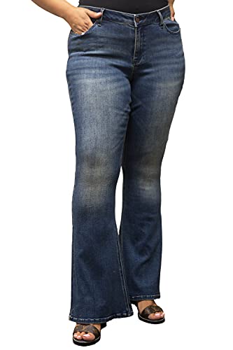 Poetic Justice Plus Size Women's Curvy Fit Stretch Denim Distressed Flare Jeans