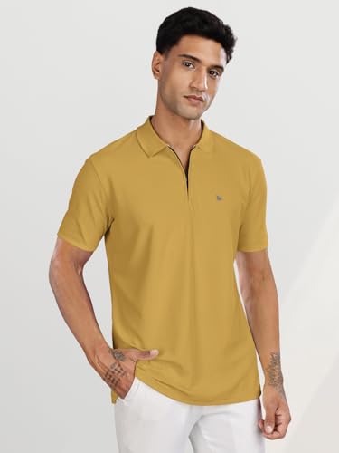 Image of BULLMER Trendy Solid Zipper Collar /Polo Neck Tshirt for Men