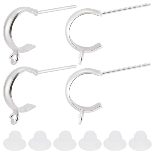 Beebeecraft 1 Box 20Pcs Half Hoop Earring Findings 925 Sterling Silver Plated Round Open Dangle Earrings and 20Pcs Plastic Ear Nuts Earring Hooks for Jewellery Making DIY Gifts Accessories