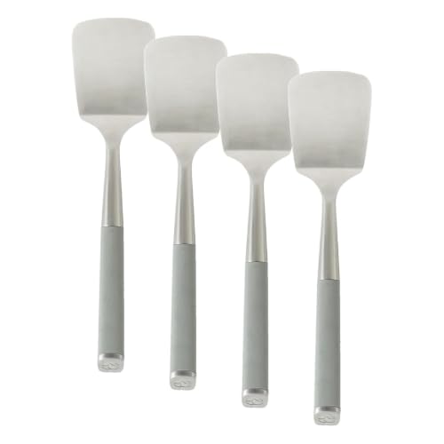 Image of Calphalon Edge Solid Turner, Cooking Spatula, Kitchen, Stainless Steel with Silicone Heat Resistance Handle, Nonstick-Safe Spatula with Ergonomic Handle (Taupe), Turner (Pack of 4)