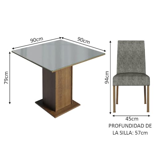 Conjunto Sala de Jantar Mesa Tampo de Vidro 4 Cadeiras Rustic/cinza/silver Anne Madesa