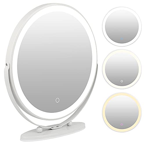 Rotando el Espejo Redondo Espejo Blanco 6500k Espejo con Espejo Redondo de luz LED (Marco Blanco φ50cm) (Sancolo) Cover