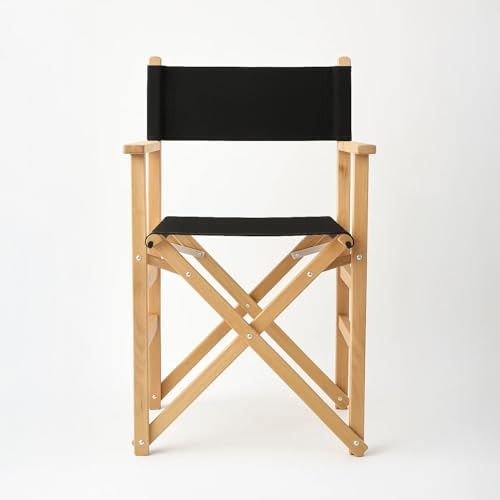 Spacio Silla de Director Kubrick Plegable de Tela y Madera para Cine y decoración – Ligera, portátil, Multifuncional, Interior/Exterior, Estilo Vintage +120Kg (Madera/Negro)
