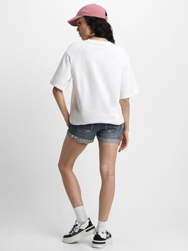Image of JUNEBERRY Pure Cotton Oversized Baggy Fit Half Sleeve Drop Shoulder Plain Solid Round Neck T-Shirt for Women (Available in Black, White, Lilac, Cork, Maroon, Royal Blue, Swan White, Soap Nut Colors)