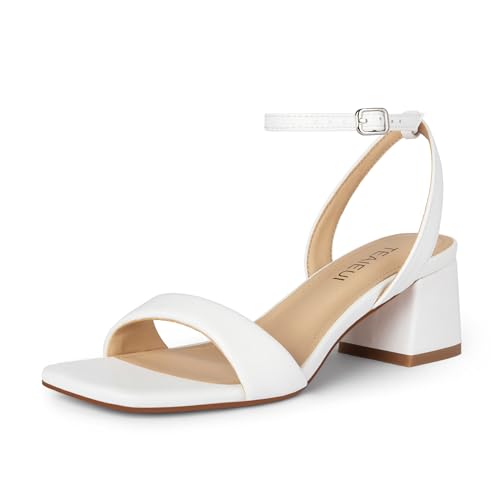 Image of TEAIEUI Block Heels for Women, Square Open Toe Heeled Sandals, Chunky Ankle Strap Shoes for Dress, Party, Prom, Low Heel 2 inch