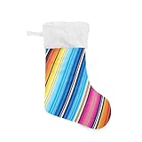 Moudou Christmas Stocking Set of 2, Mexican Serape Blanket Stripes Xmas Stockings and Plush Fur Cuff Stockings Fireplace Decorations for Family Holiday Xmas Party Decorations